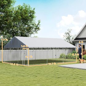 Heavy Duty Outdoor Dog Kennel With Waterproof Roof, 2 Secure Latches, Chain Link Dog Run For Backyard, 20' X 15' X 8',Multiple Packages
